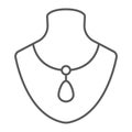 Necklace on manneqiun thin line icon, jewelry and accessory, dummy with jewelry sign, vector graphics, a linear pattern