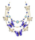 Necklace with sapphire butterflies