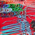 Necklaces and bracelets are made of silver and brass jewelry and many beautiful stones.