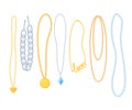 Necklaces, chains and beads collection. Pearl jewellery and bijouterie set. Neck accessories. Flat vector