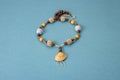 Necklaces handmade knitted and wooden beads with sea shells Royalty Free Stock Photo