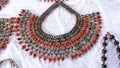 Necklaces made from seeds by women from the Cofan Dureno millennium community located on the edge of the Aguarico river Royalty Free Stock Photo