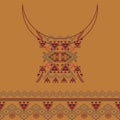 Neckline design with border in ethnic style for fashion. Aztec neck print