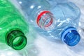 Necks of plastic bottles close up