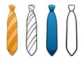 Necktie with simple knot in four variants set on white background