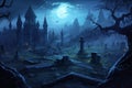 Necromancer cemetery dark background. Generate Ai