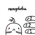 Necrophobia hand drawn illustration with cute marshmallow and corpses