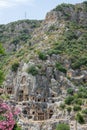 Necropolis of Lycian rock-cut tombs of the ancient city of Myra in Turkey Royalty Free Stock Photo