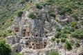 Necropolis of Lycian rock-cut tombs of the ancient city of Myra in Turkey Royalty Free Stock Photo