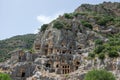 Necropolis of Lycian rock-cut tombs of the ancient city of Myra in Turkey Royalty Free Stock Photo