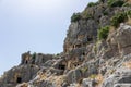 Necropolis of Lycian rock-cut tombs of the ancient city of Myra in Turkey Royalty Free Stock Photo