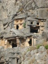 Necropolis of Myra with graves dug in the rock in Turkey. Royalty Free Stock Photo