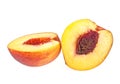 Nectarine fruit halves isolated on white background, close up Royalty Free Stock Photo