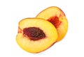 Nectarine fruit halves isolated on white background, close up Royalty Free Stock Photo