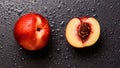 Nectarine fruit isolated on wet black background Royalty Free Stock Photo