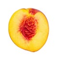 Nectarine fruit isolated on white background cutout. Half peach. File contains clipping path Royalty Free Stock Photo