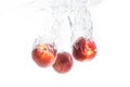 Nectarine fruits splashing into water and sinking Royalty Free Stock Photo