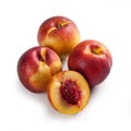 Nectarines in Group of Four Ã¢â¬â Bunch of Arranged, Smooth, Cut Open, Halved Peach Variety Royalty Free Stock Photo