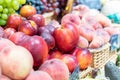 Nectarines, peaches, grapes are laid out in slides on the counter of the store Royalty Free Stock Photo