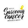 Nector Calligraphy Poster. Yellow Awareness Ribbons of Sarcoma Cancer Vector illustration
