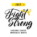 Nector Calligraphy Poster. Yellow Awareness Ribbons of Sarcoma Cancer Vector illustration