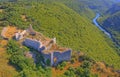 Necven fortress remains on the west side of mountain Promina in Croatia, aerial Royalty Free Stock Photo