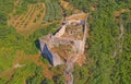 Necven fortress remains on the west side of mountain Promina in Croatia, aerial Royalty Free Stock Photo