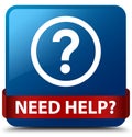 Need help (question icon) blue square button red ribbon in middle Royalty Free Stock Photo