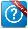 Need help (question icon) cyan blue square button red ribbon in Royalty Free Stock Photo