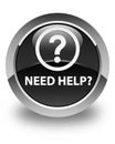 Need help (question icon) glossy black round button Royalty Free Stock Photo