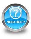 Need help (question icon) glossy cyan blue round button
