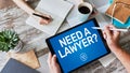 Need a lawyer. Call now message on screen. Attorney at law, Legal assistance online. Royalty Free Stock Photo