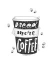 Need more coffee vector lettering illustration. Lettering on black cup shape. Royalty Free Stock Photo