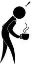 Walking Stick Figure Clipart: Coffee-Drinking Character with Exclamation Mark for Presentations and Design Royalty Free Stock Photo