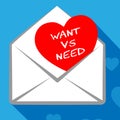 Need Versus Want Hearts Depicting Wanting Something Compared With Needing It - 3d Illustration