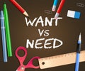 Need Versus Want Words Depicting Wanting Something Compared With Needing It - 3d Illustration