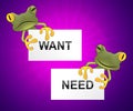 Need Versus Want Words Depicting Wanting Something Compared With Needing It - 3d Illustration