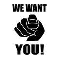 We need you concept vector illustration. Human hand with the finger pointing or gesturing towards you. Vector illustration Royalty Free Stock Photo