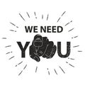 We need you concept vector illustration. Retro human hand with the finger pointing or gesturing towards you Royalty Free Stock Photo