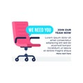 We need you text with vacancy office chair vector illustration. Business hiring and recruiting concept. simple flat background vec Royalty Free Stock Photo