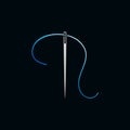 Needle with blue thread creative icon - Tailor vector colorful sign Royalty Free Stock Photo