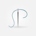 Needle with blue thread icon. Tailor vector concept minimal sign Royalty Free Stock Photo
