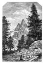 The needle of the Dru and the Aiguille Verte, in front of Montanvert .- Drawing A. Bar, after a photograph of Mr. Quetier, vintage