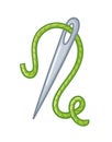 Needle with green thread on a white background. Vector illustration with sewing kit