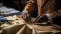 Close-up shot of a tailor meticulously crafting a bespoke garment