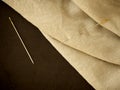 needle and natural linen texture background Royalty Free Stock Photo