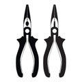 Needle nose pliers black silhouettes. Electrician, repairman work tool, vector