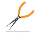 Needle nose, pointy-nose pliers in flat style.