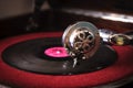 Needle of an old gramophone close-up. Royalty Free Stock Photo