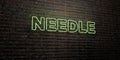 NEEDLE -Realistic Neon Sign on Brick Wall background - 3D rendered royalty free stock image